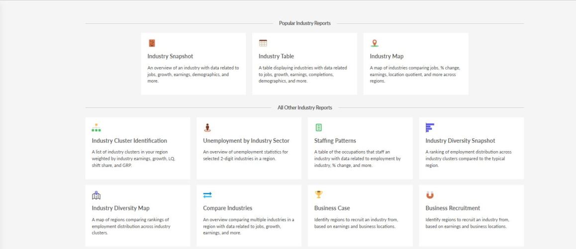EMSI Industry Reports Screen