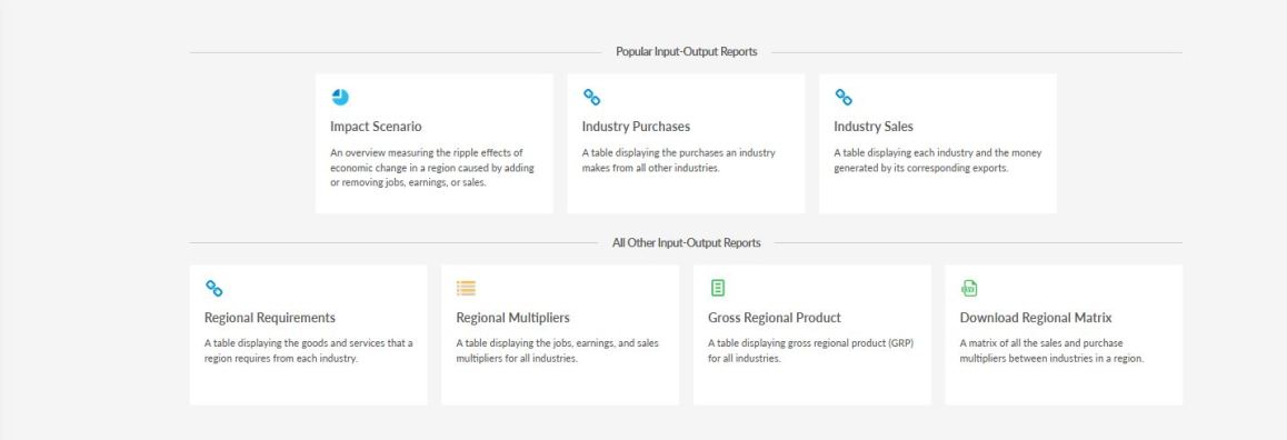 EMSI Input Output Reports Screen